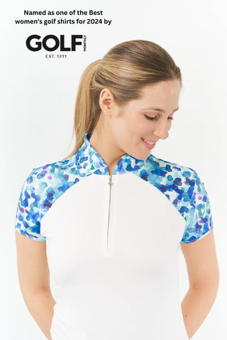 Pure Golf Spirit Cap Sleeve Womens Golf Polo Shirt - Dappled Ocean