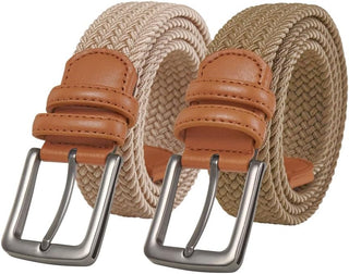 2-Pack Unisex Woven Holeless Belts - Beige & Khaki