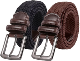 2-Pack Unisex Woven Holeless Belts - Navy & Brown