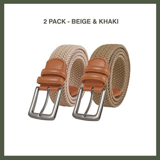 2-Pack Unisex Woven Holeless Belts - Beige & Khaki