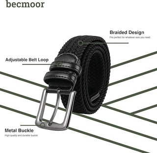 2-Pack Unisex Woven Holeless Belts - Navy & Black