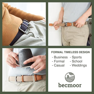 2-Pack Unisex Woven Holeless Belts - Navy & Black