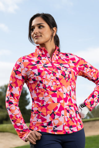 Callaway Golf Geometric Floral Ladies Golf Top - Pink Peacock