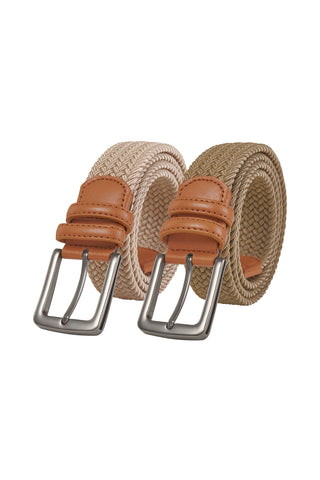 Unisex Woven Holeless Belts (2-Pack) - Beige & Khaki