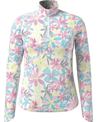 Callaway Golf Ladies Chevron Floral Print Long Sleeve Golf Shirt - Brilliant White