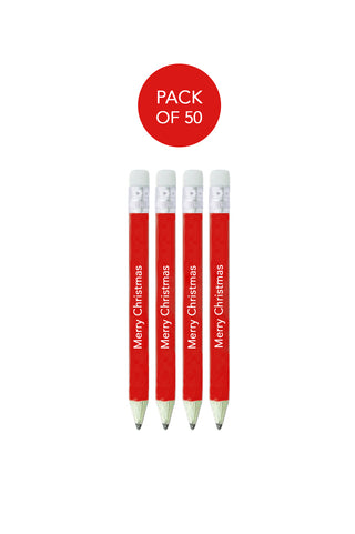 Merry Christmas Pencil with Eraser - 50 Pack (Red)