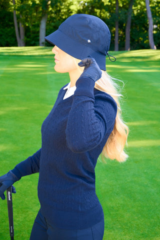 Ladies Golf Waterproof Fleece Lined Bucket Rain Hat- Navy