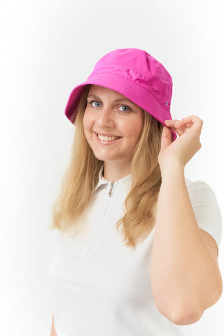 Ladies Golf Waterproof Fleece Lined Bucket Rain Hat- Pink