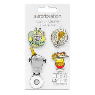 Surprizeshop It's 5 O'Clock Somewhere Golf Ball Marker and Visor Clip Set