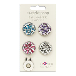 Surprizeshop Crystal Flower Golf Ball Marker and Visor Clip Set