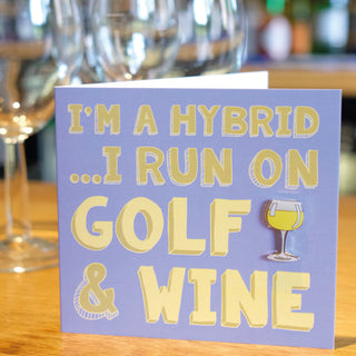 'I'm A Hybrid Wine - Purple' Golf Greeting Card- With Ball Marker Included