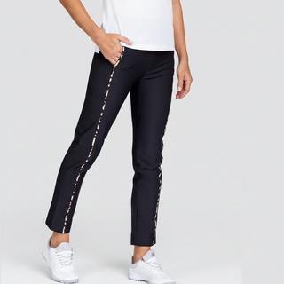 Tail Ladies Golf Chantale Pull On Black 28 Inch Ankle Trouser with Leopard Print Detaling