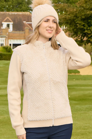 Pure Golf Ladies Ellisa Faux Fur Front Full Zip Cardigan - Limestone