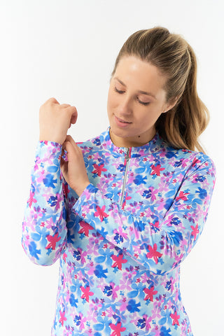 Pure Golf Ladies Serenity Quarter Zip Mid layer - Watercolour Daydream