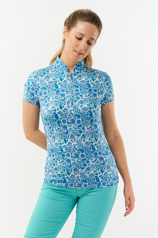 Pure Golf Rise Cap Sleeve Polo - Peacock Swirl