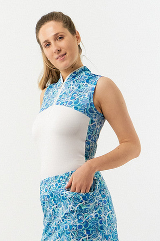 Harmony Sleeveless Golf Polo- Peacock Swirl