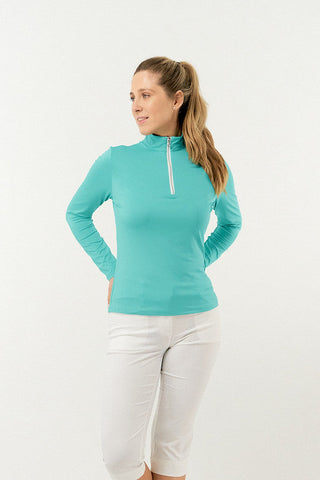 Tranquillity Ladies Golf Mid Quarter Zip Polo - Ocean Blue