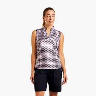Vivia Mock Sleeveless Ladies Golf Top - White & Navy