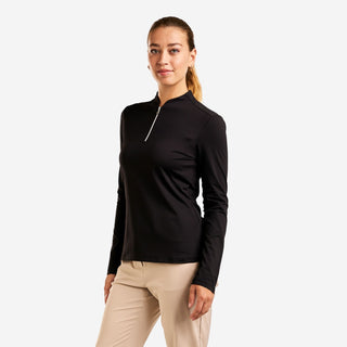 Leda Mock Long Sleeve Golf Top - Black