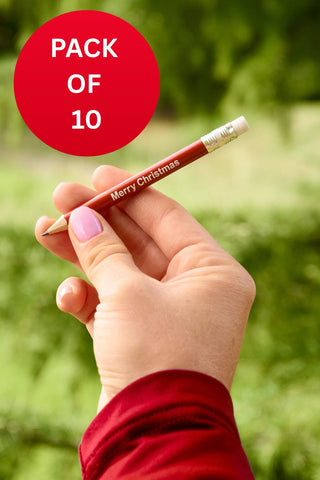 Merry Christmas Pencil with Eraser - 10 Pack (Red)