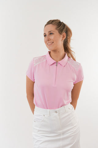 Pure Golf Ladies Keyla Lace Cap Sleeve Polo Shirt - Blossom