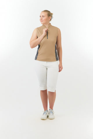 Pure Golf Ladies Elise Sleeveless Golf Polo Shirt - Coffee Cheetah