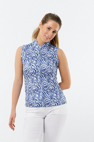 Pure Golf Ladies Rise Sleeveless Polo Shirt - Indigo Jungle