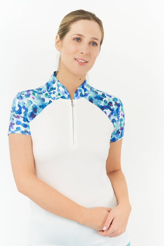 Pure Golf Spirit Cap Sleeve Womens Golf Polo Shirt - Dappled Ocean