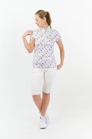 Pure Golf Rise Cap Sleeve Womens Golf Polo Shirt - Ethereal Bouquet