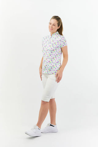 Pure Golf Rise Cap Sleeve Womens Golf Polo Shirt - Ethereal Bouquet