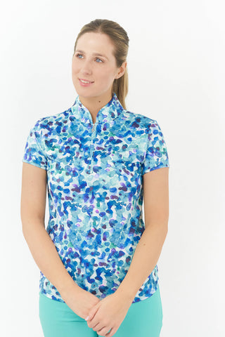 Pure Golf Rise Cap Sleeve Womens Golf Polo Shirt  - Dappled Ocean