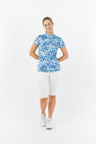 Pure Golf Rise Cap Sleeve Womens Golf Polo Shirt  - Dappled Ocean