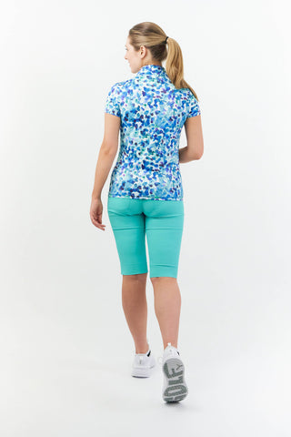 Pure Golf Rise Cap Sleeve Womens Golf Polo Shirt  - Dappled Ocean