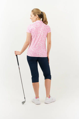 Pure Golf Amity Cap Sleeve Womens Golf Polo Shirt - Candy Pebble