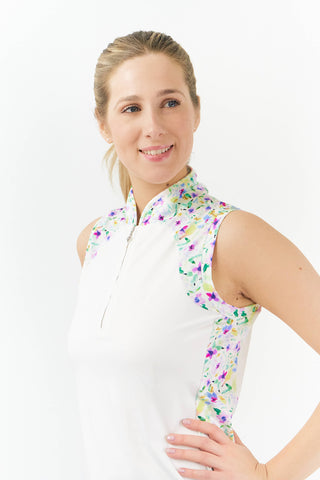 Pure Golf Freda Sleeveless Golf Polo Shirt - Ethereal Bouquet