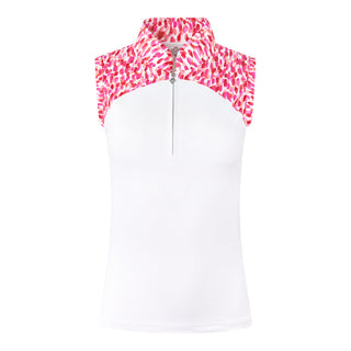 Pure Golf Freda Sleeveless Golf Polo Shirt - Petal Polka