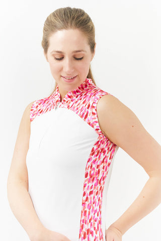 Pure Golf Freda Sleeveless Golf Polo Shirt - Petal Polka