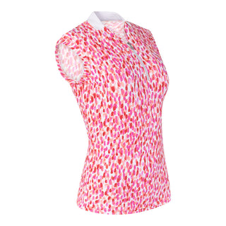 Pure Golf Felicity Sleeveless Golf Polo Shirt - Petal Polka