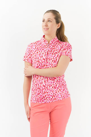 Pure Golf Ellen Short Sleeve Womens Golf Polo Shirt - Petal Polka