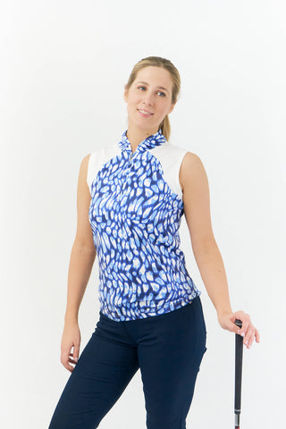 Pure Golf Hope Sleeveless Golf Polo Shirt - Leopard Lake