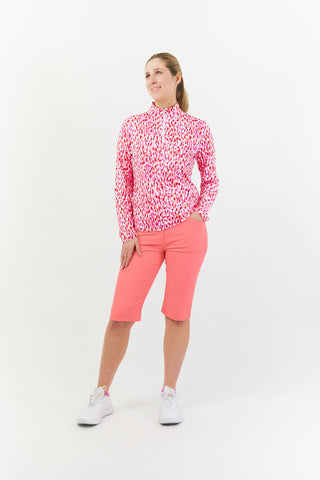 Pure Golf Serenity Quarter Zip Long Sleeve Mid Layer - Petal Polka