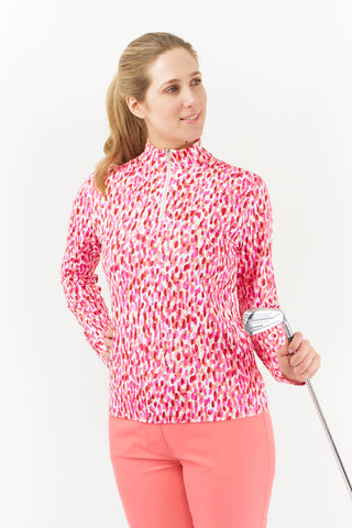 Pure Golf Serenity Quarter Zip Long Sleeve Mid Layer - Petal Polka