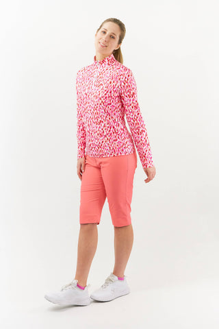 Pure Golf Serenity Quarter Zip Long Sleeve Mid Layer - Petal Polka