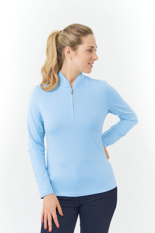 Pure Golf Bloom Brushed Long Sleeve Zip Top - Powder Blue