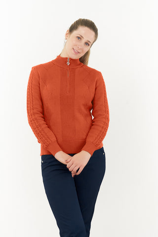 Pure Golf Sorrell  Lined Quarter Zip Ladies Golf Jumper - Ember Orange