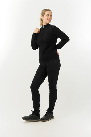 Pure Golf Sorrell Cable Knit Lined Quarter Zip Ladies Golf Jumper - Black