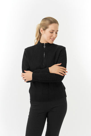 Pure Golf Sorrell Cable Knit Lined Quarter Zip Ladies Golf Jumper - Black