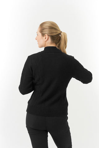 Pure Golf Sorrell Cable Knit Lined Quarter Zip Ladies Golf Jumper - Black