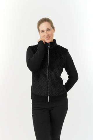 Pure Golf Ellisa Full Zip Fur Front Ladies Cardigan - Black