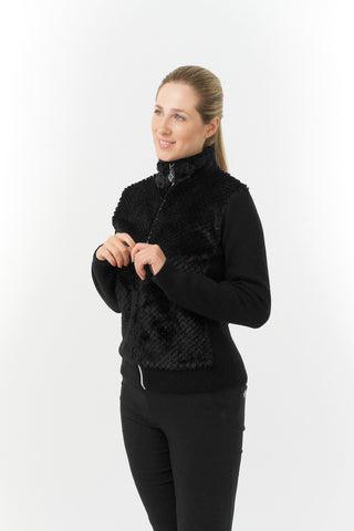 Pure Golf Ellisa Full Zip Fur Front Ladies Cardigan - Black